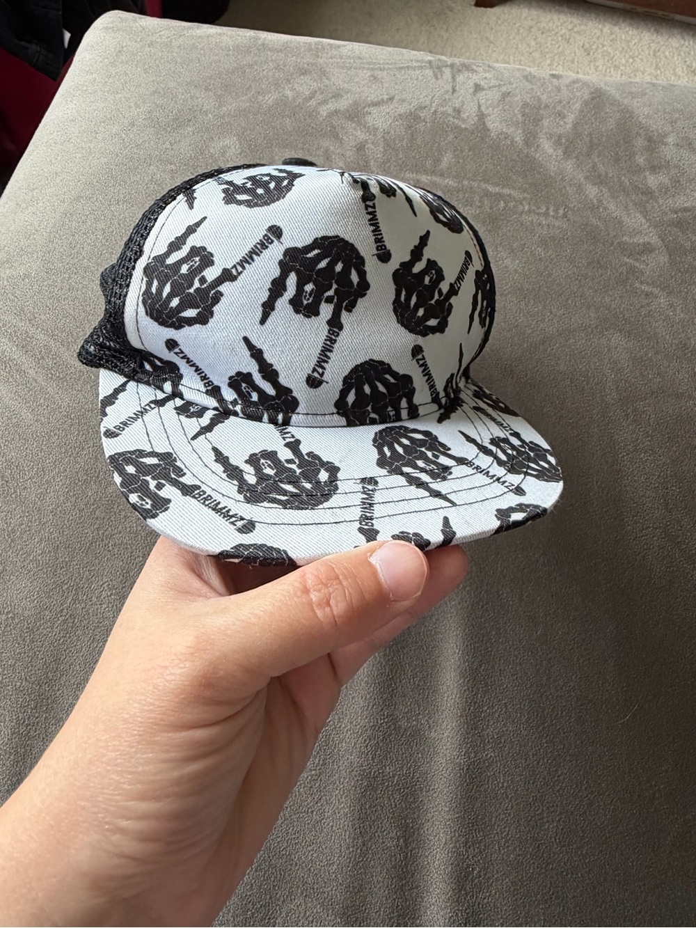 Brimmz Black & White Skeleton Logo Cap Hat Baby XS Halloween